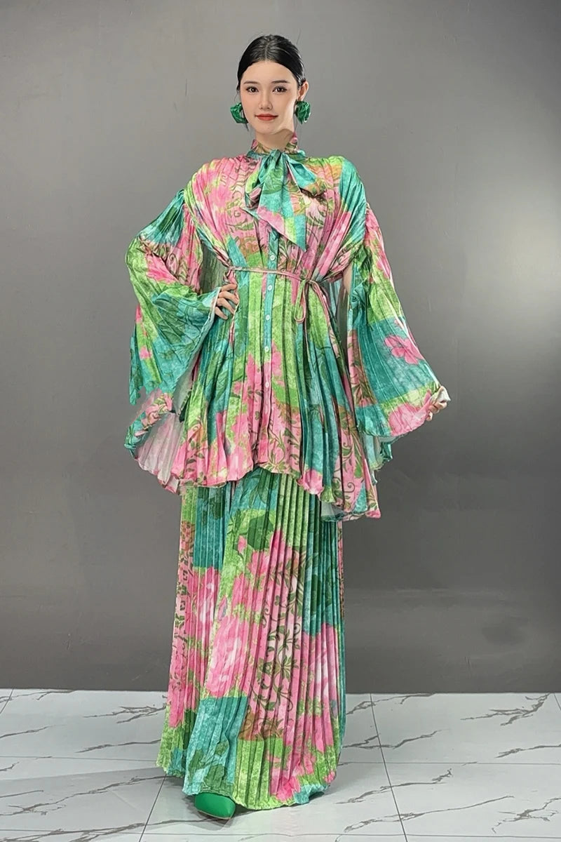 Two Pieces Chinese Style Wide Leg Pants Set Female Full Sleeve Blouse+Matching Trousers Suit Elegant Casual Matching Kit
