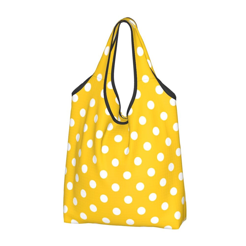 Custom Recycling Classic Black And White Polka Dot Shopping Bag Women Tote Bag Portable Grocery Shopper Bags