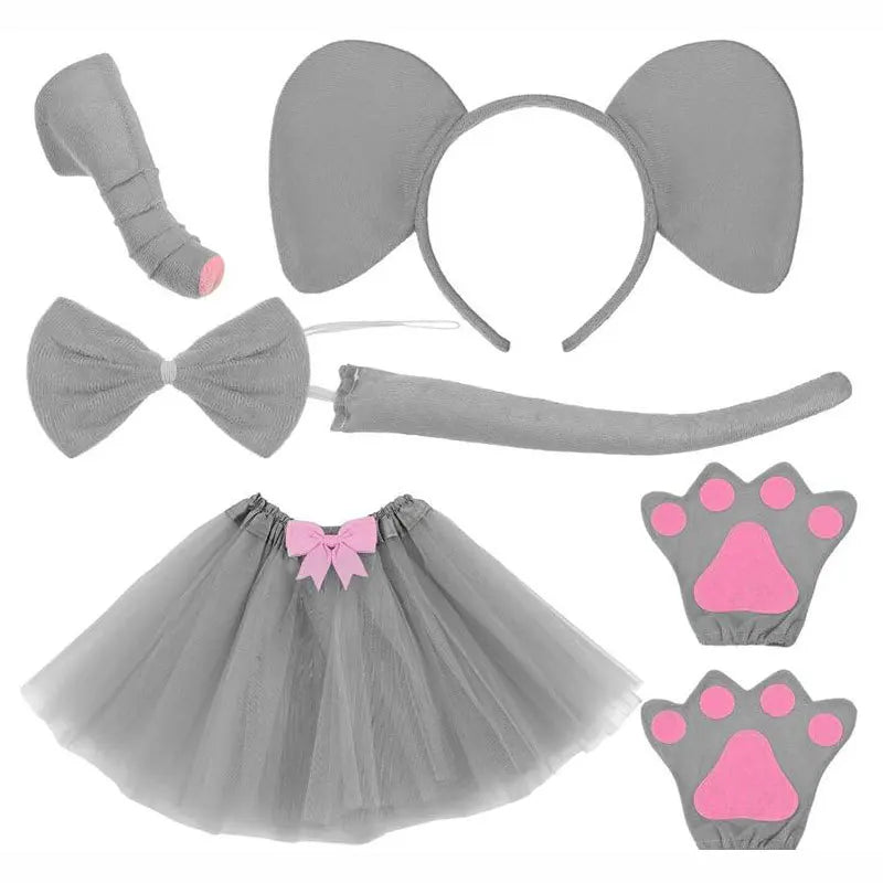 Animal Cat Tiger Cosplay Costume for Boys Girls Headband Clothes Shoes Tail Tutu Skirt Gloves Set for Kids School Performance