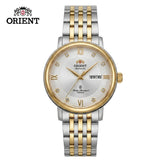 Relógio feminino automático bicolor calendário duplo em aço inoxidável