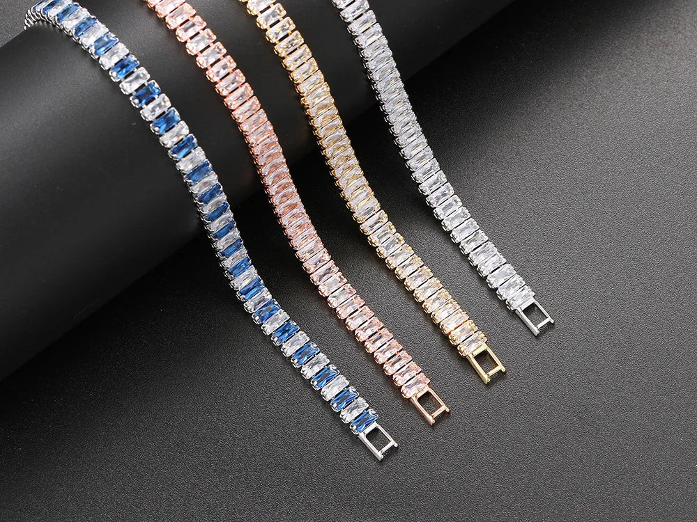 Pulseras de tenis de cristal arcoíris para mujer, color plata Kpop, regalos para amigas, cadena de brazalete de circonitas coloridas, joyería para la mano H167-M