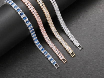 Pulseras de tenis de cristal arcoíris para mujer, color plata Kpop, regalos para amigas, cadena de brazalete de circonitas coloridas, joyería para la mano H167-M