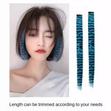 Stripe Printed Clip-in Hair Extensions Colorful Synthetic Hair Highlights 18 Inches Straight Wig Hairpieces for Daily Use Party