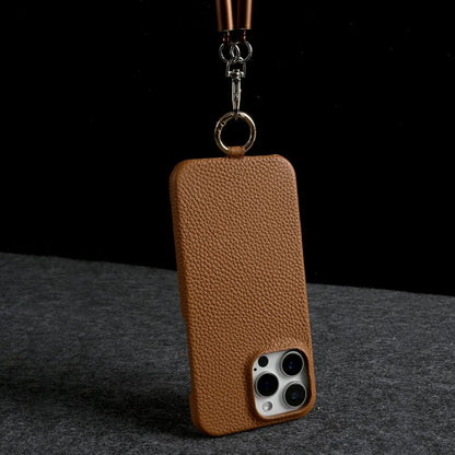 Funda de piel auténtica personalizable con cordón de carga para iPhone 16 Pro Max, 15, 14, 13, 12 y 11, con funda magnética.