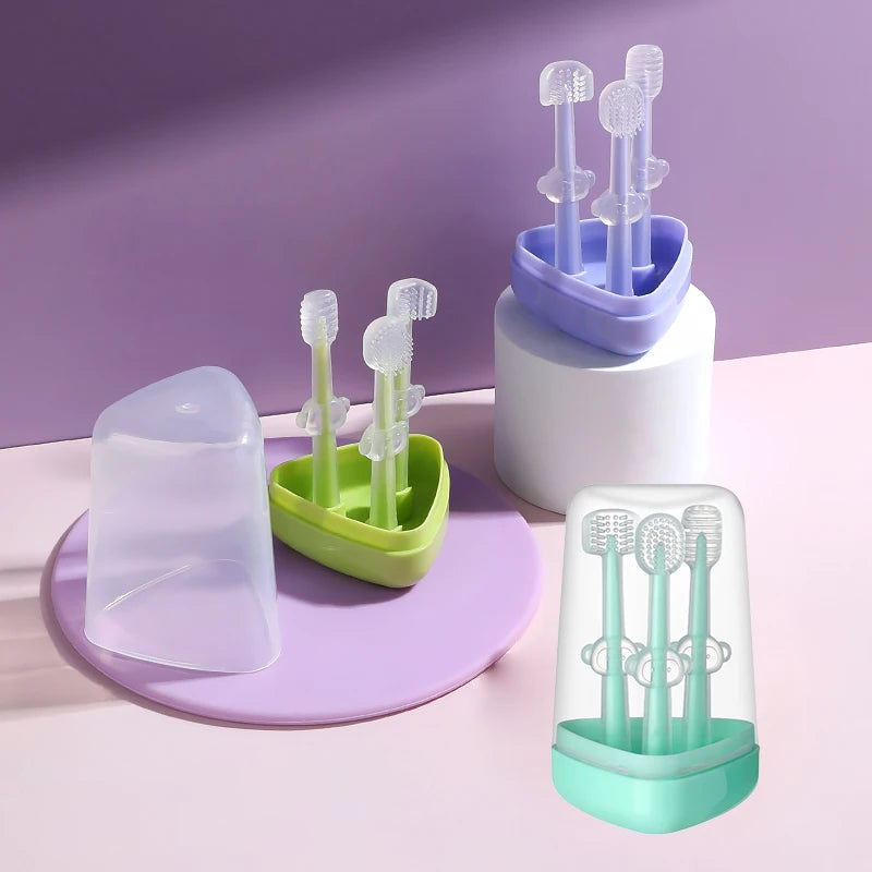 Infant Baby Silicone Deciduous Teeth Toothbrush Oral Tongue Cleaner With PP Storage Box