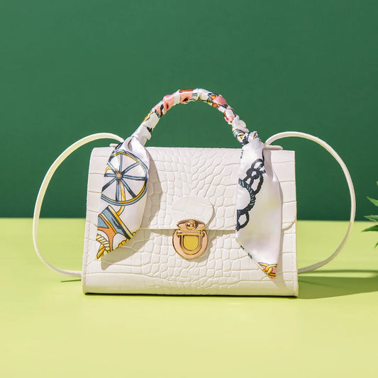 Casual Versatile Floral Print Shoulder Bag Simple Design Silk Scarf Handbag Fresh Sweet Style PVC Material Small Square Bag