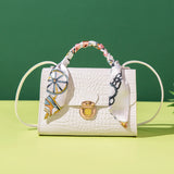 Casual Versatile Floral Print Shoulder Bag Simple Design Silk Scarf Handbag Fresh Sweet Style PVC Material Small Square Bag