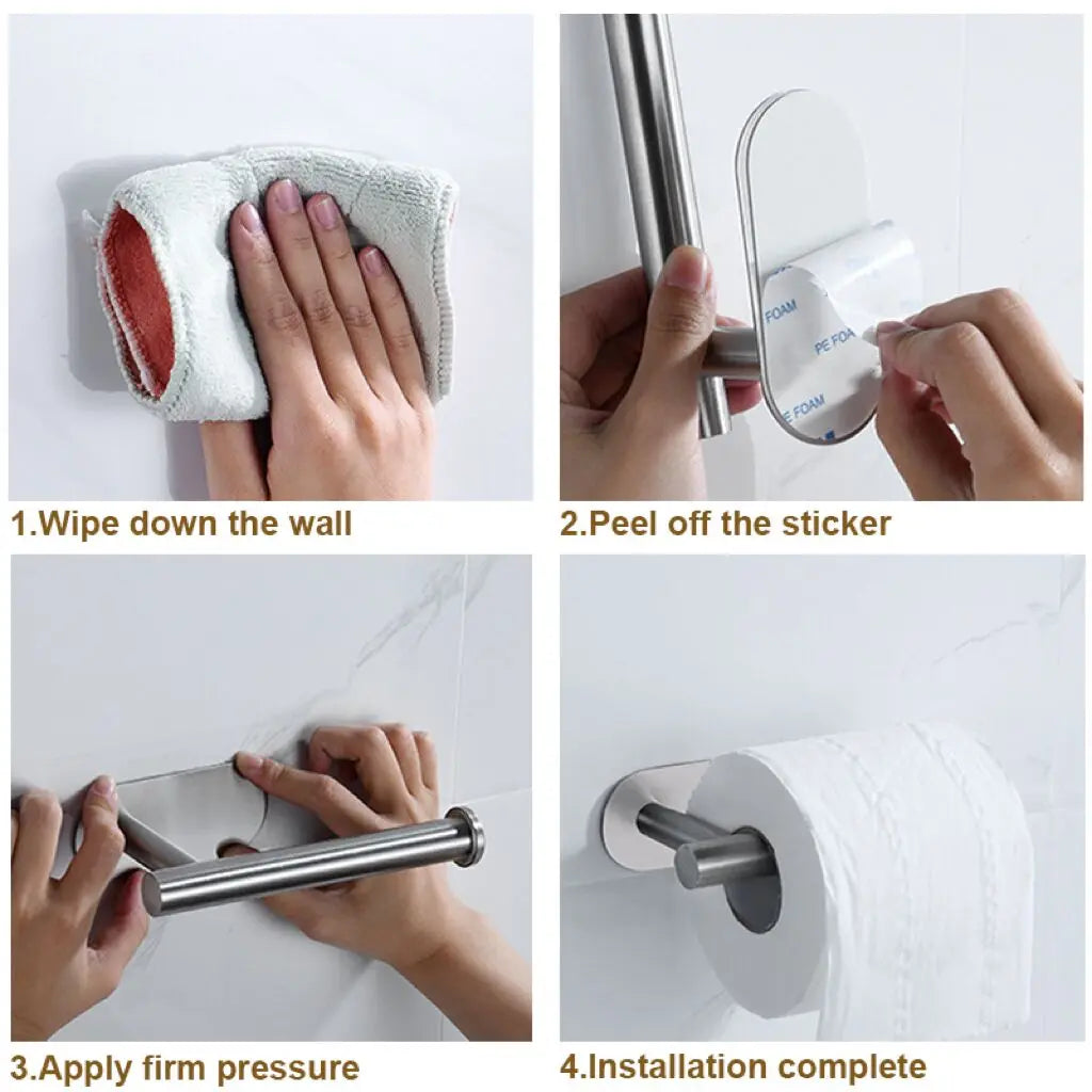 Stainless Steel Paper Towel Holder No Hole Punch Kitchen Bathroom Toilet Lengthen Storage Rack Adhesive Toilet Roll Paper Holder