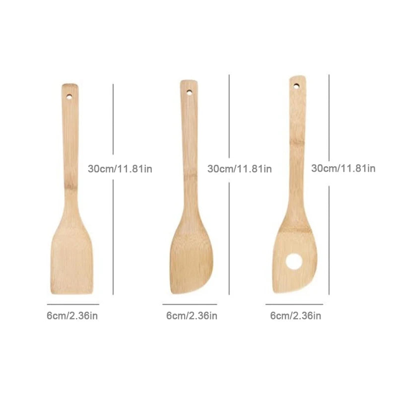 Espátula antiadherente para sartén de bambú natural, cuchara, utensilios de cocina, pala para wok, accesorios de cocina