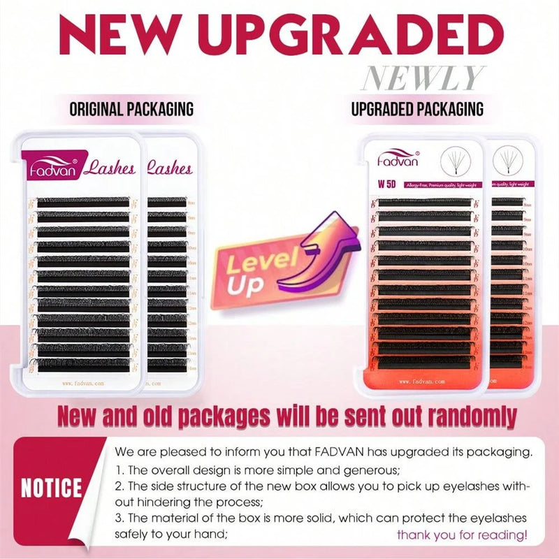 Fadvan luz 5d w em forma de 0.07mm d extensões de cílios curvados gradiente falso vison cílios pré-fabricados volume fãs cílios