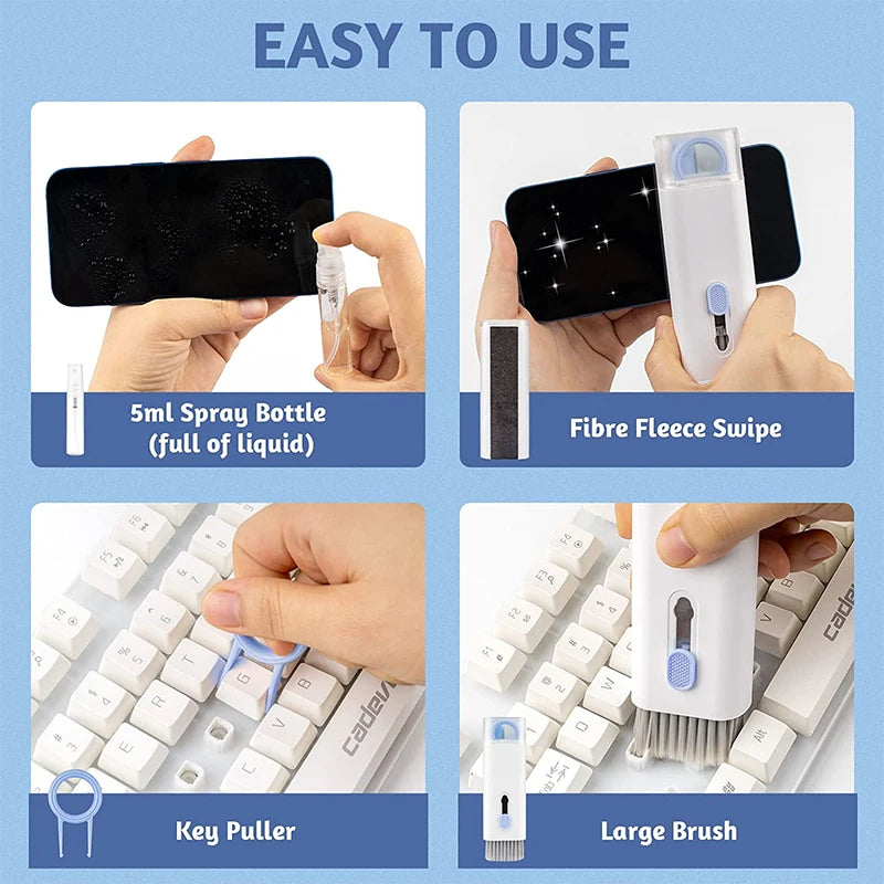 Kits de Limpeza 7-em 1 para Teclado e Fones de Ouvido, Limpador de Caneta, Laptop, Limpeza de Tela, Fones de Ouvido Bluetooth