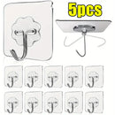 5/50pcs Transparent Stainless Steel Strong Self Adhesive Hooks Key Storage Hanger for Kitchen Bathroom Door Wall Multi-Function