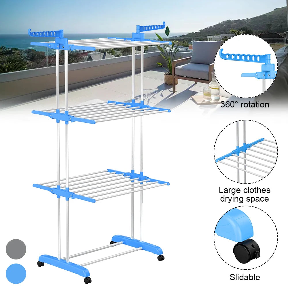 [EU Stock] Drying Rack Clothes Rack Clothes Storage Shelf Folding Rack Floor-Standing Coat Shelf Bedroom Hanging Rack