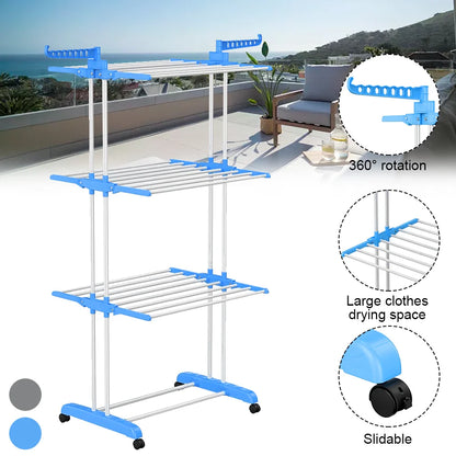 [EU Stock] Drying Rack Clothes Rack Clothes Storage Shelf Folding Rack Floor-Standing Coat Shelf Bedroom Hanging Rack