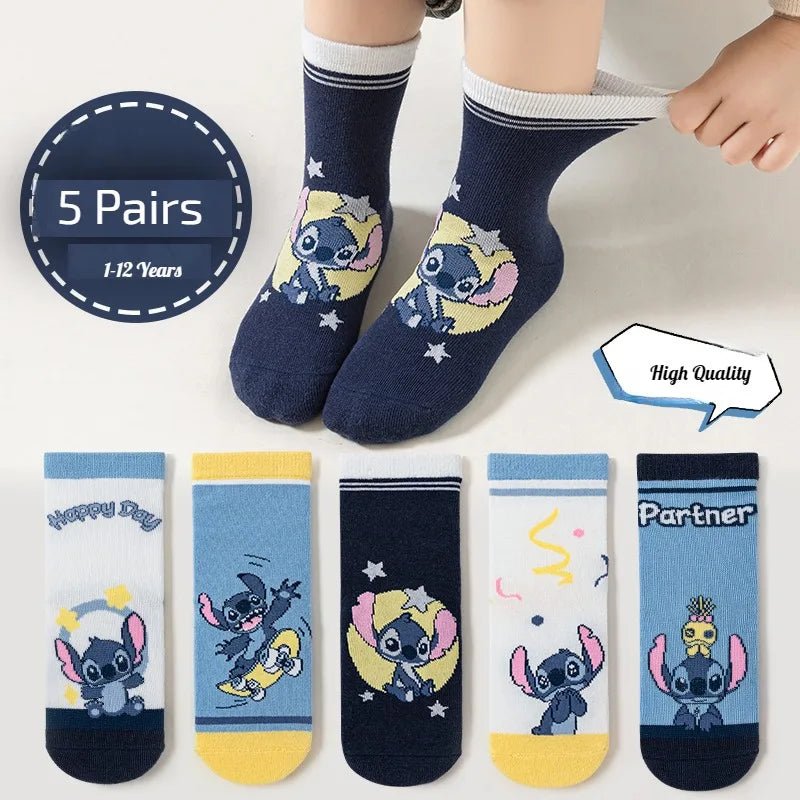 5 pares de calcetines para niños con puntadas de dibujos animados, calcetines para niño, calcetines de tubo medio para primavera y otoño, calcetines bonitos de algodón para niños, calcetines para niña, talla 1-12 años
