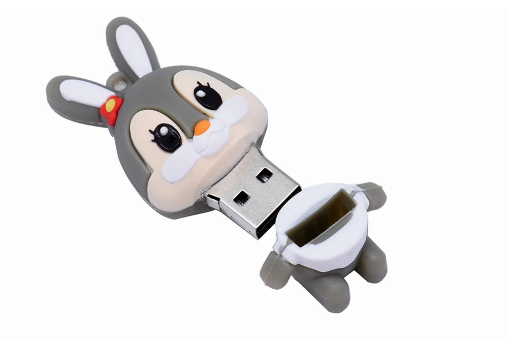 Lovely Rabbits USB Flash Drive 64GB Cartoon Pink Memory Stick 32GB Creative Gift Pen Drive 16GB Free Key Chain External Storage