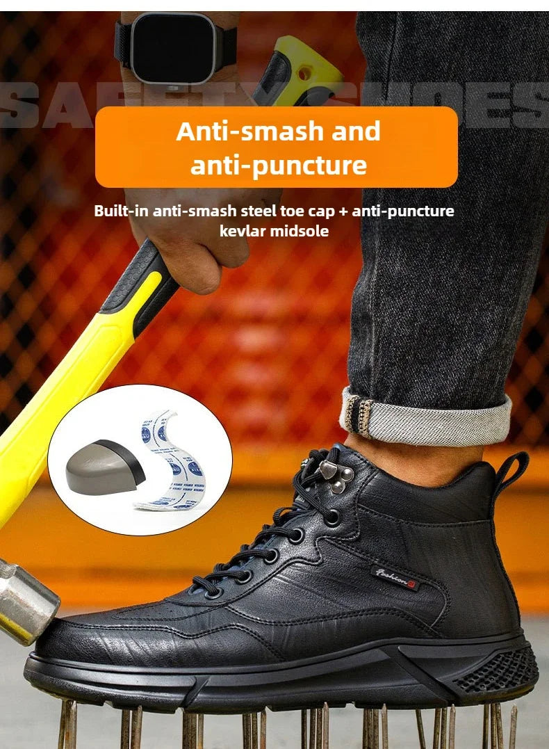 waterproof safety sneaker for men winter anti-slip boots man construction indestructible black work boots steel nose work shoes