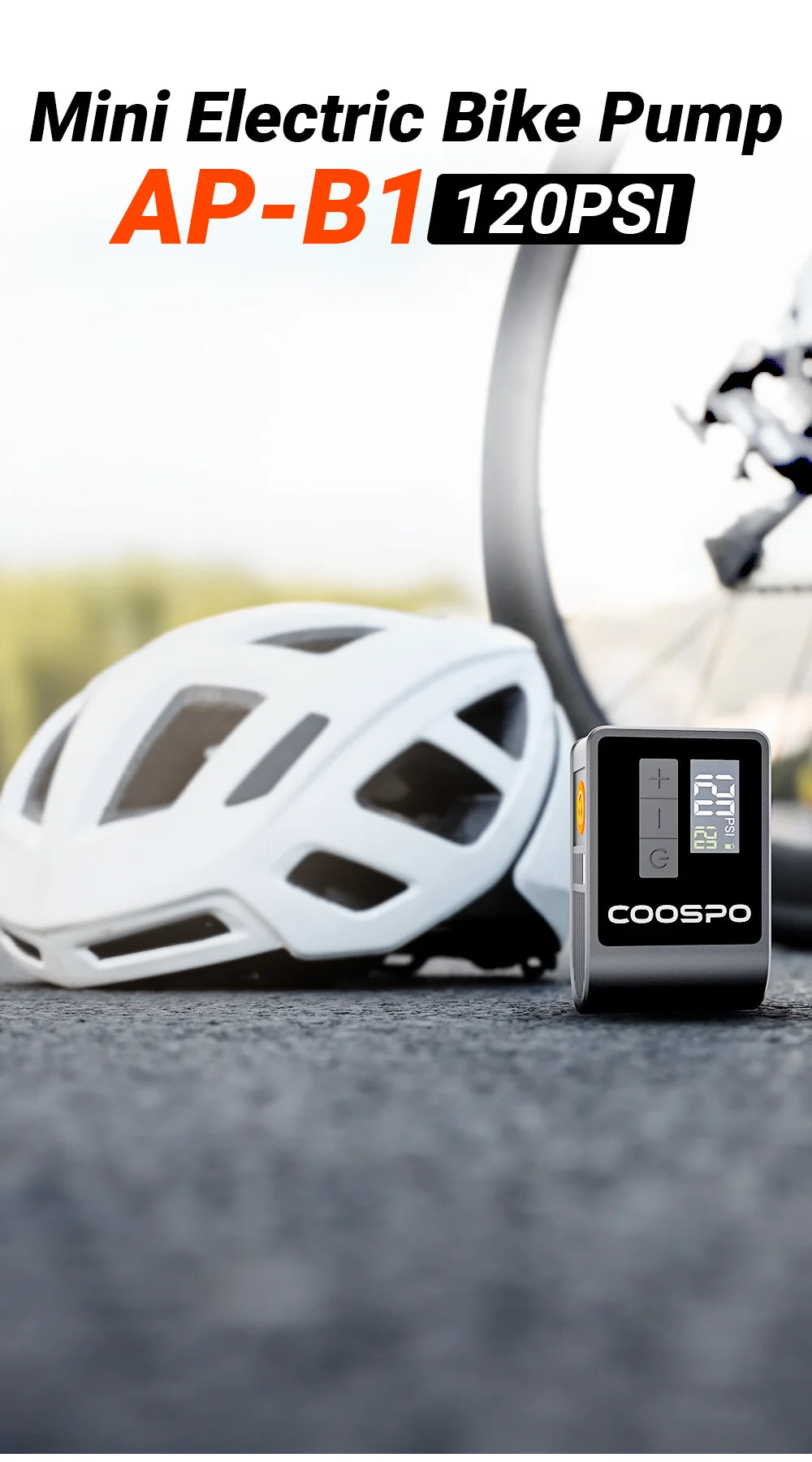 COOSPO Mini Electric Air Pump Portable Digital Inflator 120PSI 500mAh MTB Road Bike Accessories for Bike Schrader Presta Tires