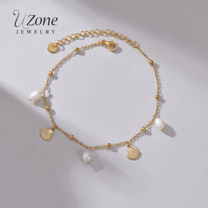 Uzone moda grânulo pingente tornozelo corrente pulseira na perna pé de aço inoxidável ajustável charme pés corrente para mulher jelwery presente