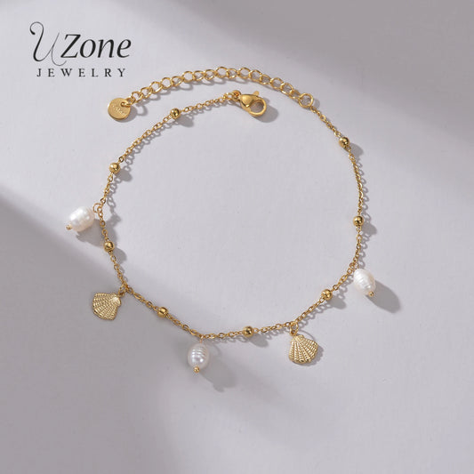 Uzone moda grânulo pingente tornozelo corrente pulseira na perna pé de aço inoxidável ajustável charme pés corrente para mulher jelwery presente