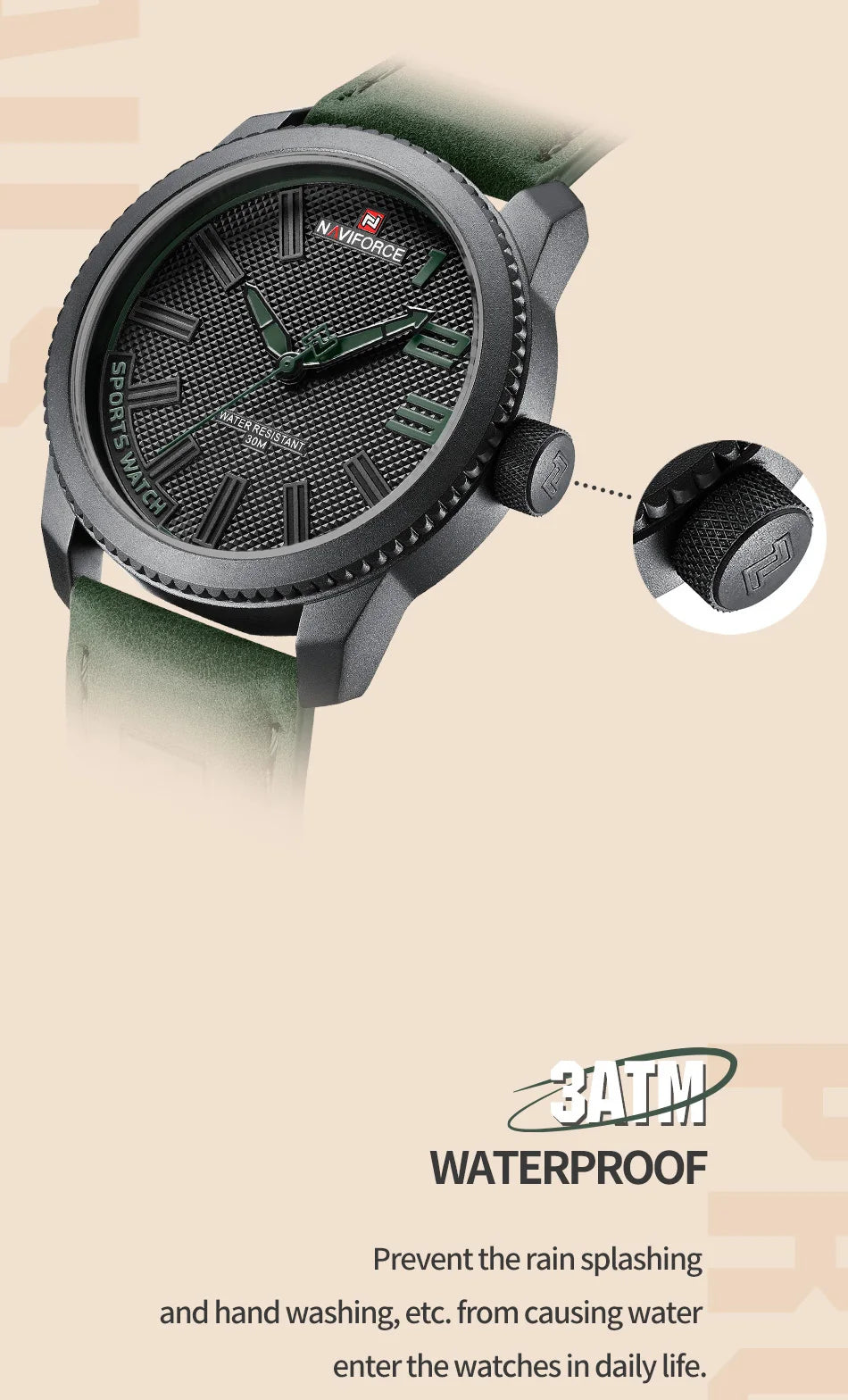 NAVIFORCE Popular Male Wristwatch Military Sports Shockproof Waterproof Leather Watch Men Fashion Casual Clock Relogio Masculino