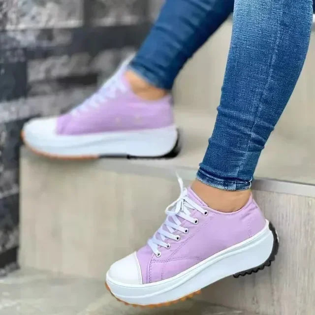 Tênis de lona plana com cadarço para mulheres, sapatos casuais, padrão, calçado feminino, 2024