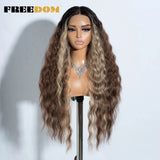 FREEDOM Synthetic Lace Front Wig Long Deep Wavy Ombre Blonde Ginger Lace Wigs For Black Women Heat Resistant Cosplay Wigs