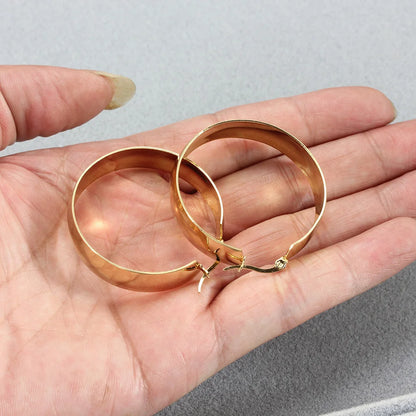 Brincos de aço inoxidável para mulheres, brincos redondos lisos simples, cor dourada, joias largas da moda, presente de festa, largura 21mm, 31mm, 39mm