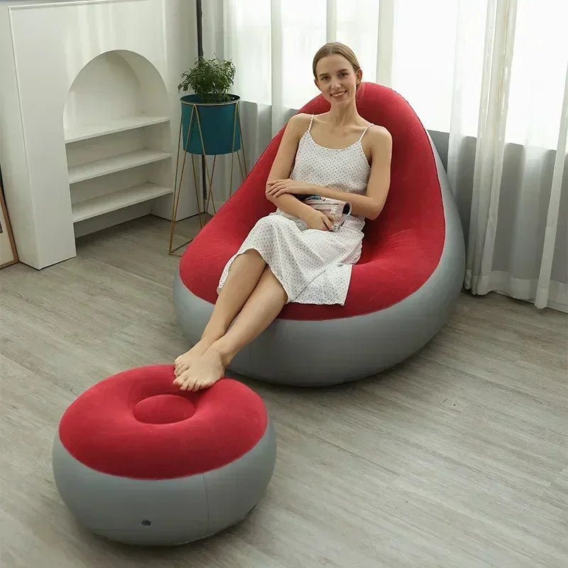 Nuevo sofá Lazy Boy, reclinable, inflable y plegable, para exteriores, con estribos, cómodo y combinado, de terciopelo flocado.