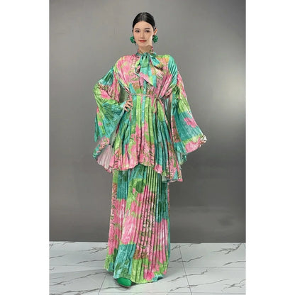 Two Pieces Chinese Style Wide Leg Pants Set Female Full Sleeve Blouse+Matching Trousers Suit Elegant Casual Matching Kit