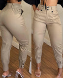 Pantalones de mujer de moda 2024, elegantes, sexys, para primavera y verano, nuevos pantalones de lápiz casuales de color caqui, diseño de pantalones de mujer