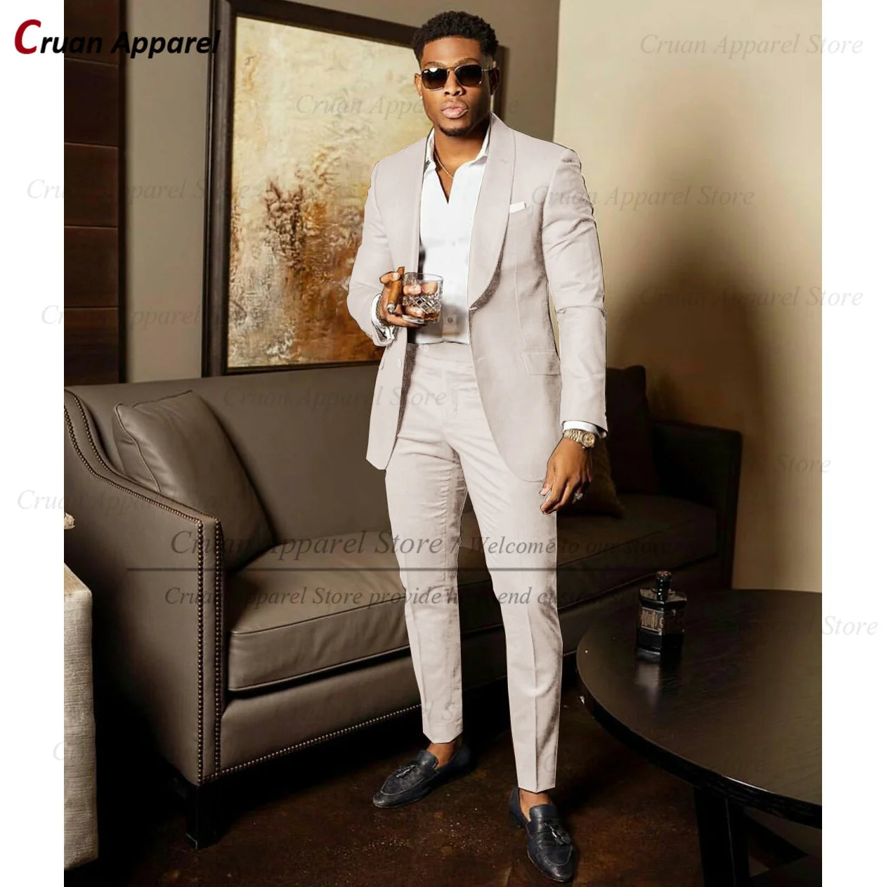 Blue Shawl Lapel Suit Male 2 Pieces Tailored Groom Wedding Suits Tuxedo Best Man Blazer Pants Trendy Fashion Marriage Costume
