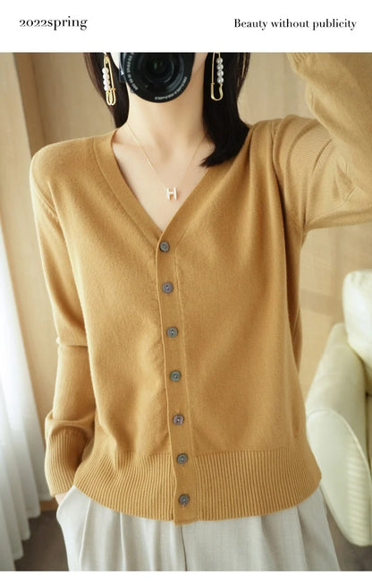 Cárdigan de punto de cachemira Andy de otoño, nuevo, con cuello en V, color liso, moderno, de alta calidad, cómodo, holgado e informal - GH021
