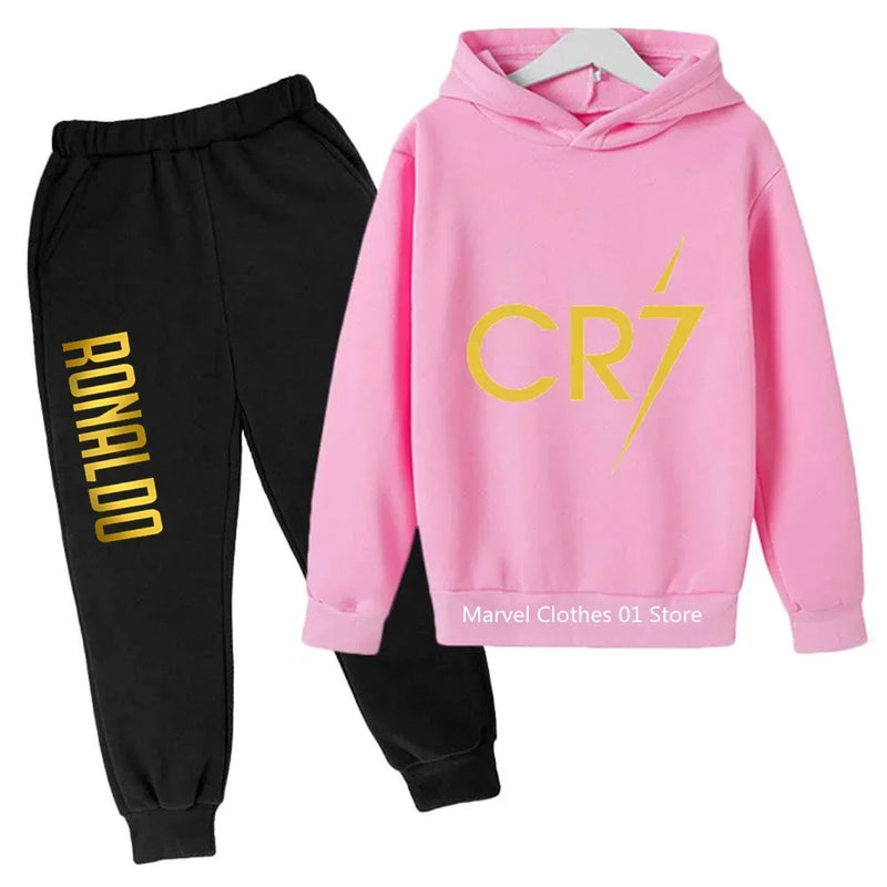 2024 Cristiano Ronaldo CR7 Cosplay Costumes Kids Football Idol Hoodie Set Pants Kids Boys High Quality Tops Girls Clothing Sets