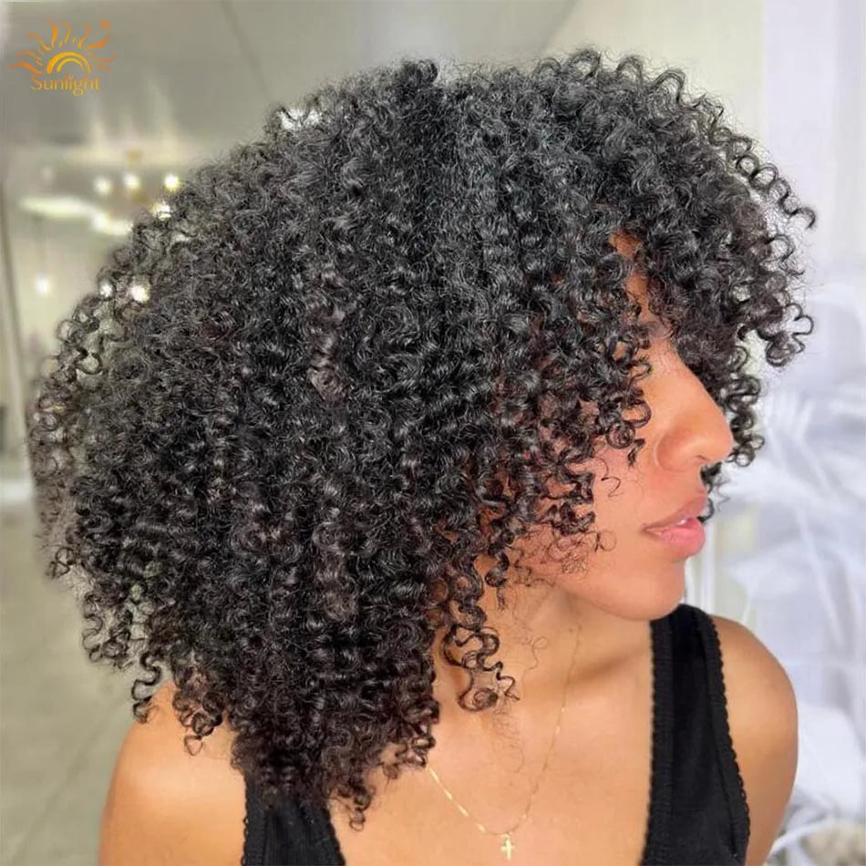 MsSunlight Afro Kinky Curly Wig Human Hair Short Wigs For Women Human Hair 100% Natural 4B 4C Brazilian Hair Wigs Full Machine