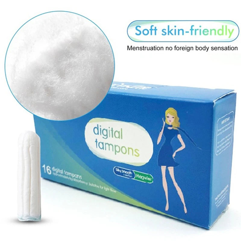 16 tampones menstruales de algodón regular de alta absorción, cómodos y protegen la menstruación. Cuidado femenino.