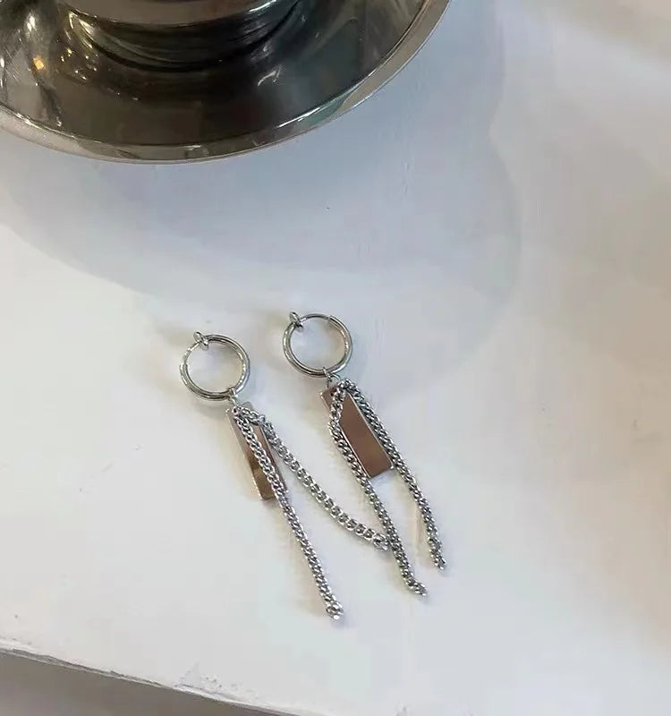 Kiss Jewelry Titanium Steel Punk Cool Men Women Ear Clip Stud Earrings Long Stick Pendant Fashion Hip Hop Drop Party Earring