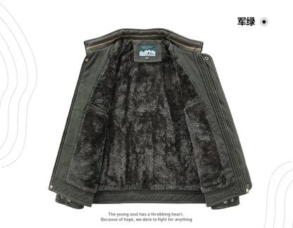 Vintage Thick Wool Parka Men's New 2024 Winter Washed Cotton Fleece-lined Warm Work Jacket Outdoor Camping Hunting Velvet Coats