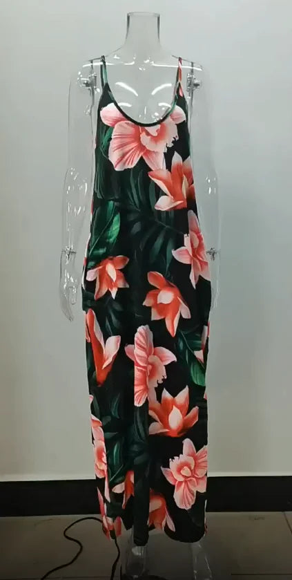 AliExpress Europe and the United States cross-border plus size summer new station floral print loose slip dress long skirt