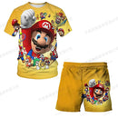 Summer anime Super Mario fashion cute boy 3D top T-shirt+shorts two-piece set Mario girl and boy top short sleeved shorts