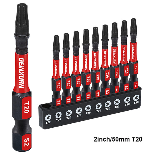 Geinxurn 2Inches Impact Magnetic #20 Torx Screwdriver Bit Set, S2 Alloy Steel T20 Power Bit Set with Base