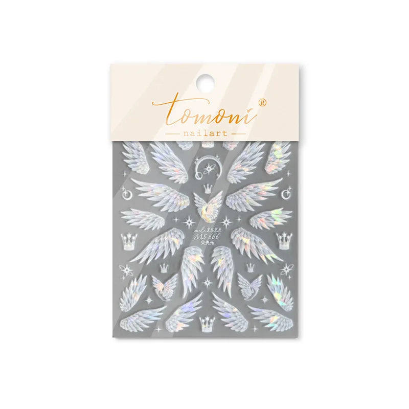 Flash Dreamy Freedom White Swan Wing High Quality Nail Stickers Nail Art Decoration Decals Design MS-666