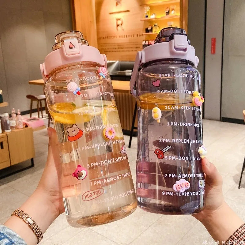 2025 Spring/Summer 2L Large Capacity Outdoor Plastic Bouncing Straw Sports Water Bottle Leak-proof Portable Refill Cups