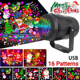 16 Patterns LED Christmas Projector Lamp 360° Rotatable Party Christmas Decoration Lamp Indoor Outdoor Lighting Snow Spotlight