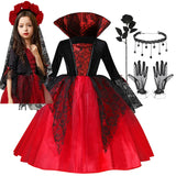 Fantasia de Vampira para Meninas (Halloween) – Vestido de Noiva Fantasma/Vampira – Traje para Festa de Carnaval e Estilo Gótico Escarlate