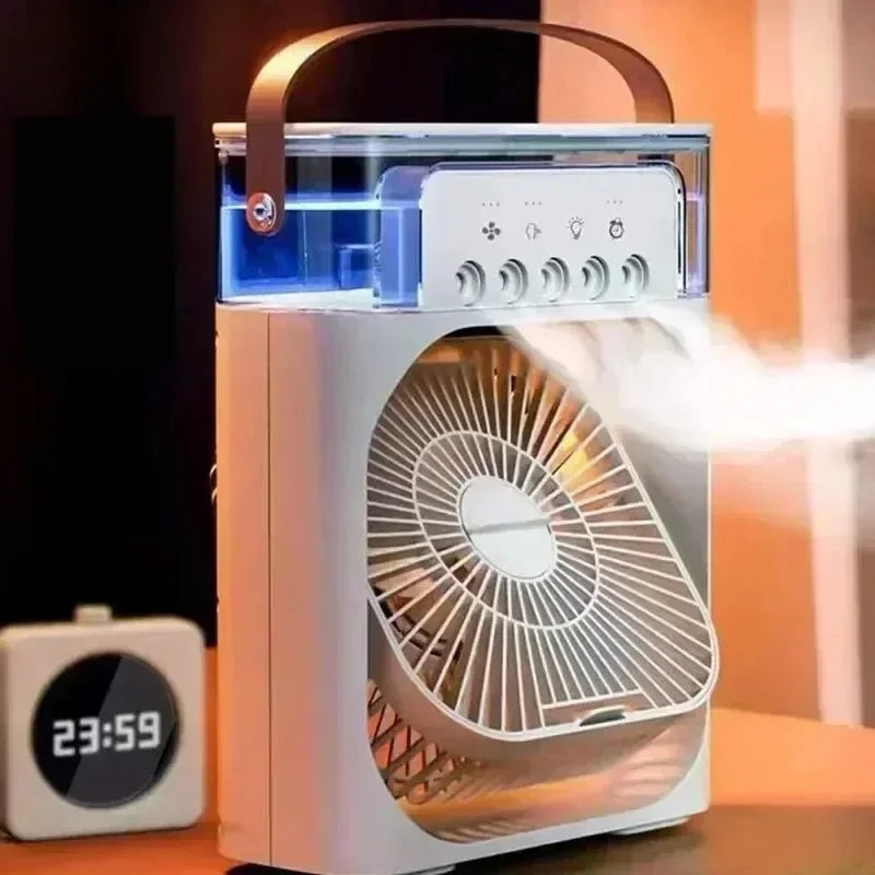3 In 1 Summer Cooling Fan Portable Desktop Humidifier USB Mini Air Conditioners Night Light Water Mist For Home Or Office
