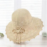 Women's Summer Beach Sun Hat Wide Brim Foldable Elegant Straw Hat for Pool Park Vacation Camping