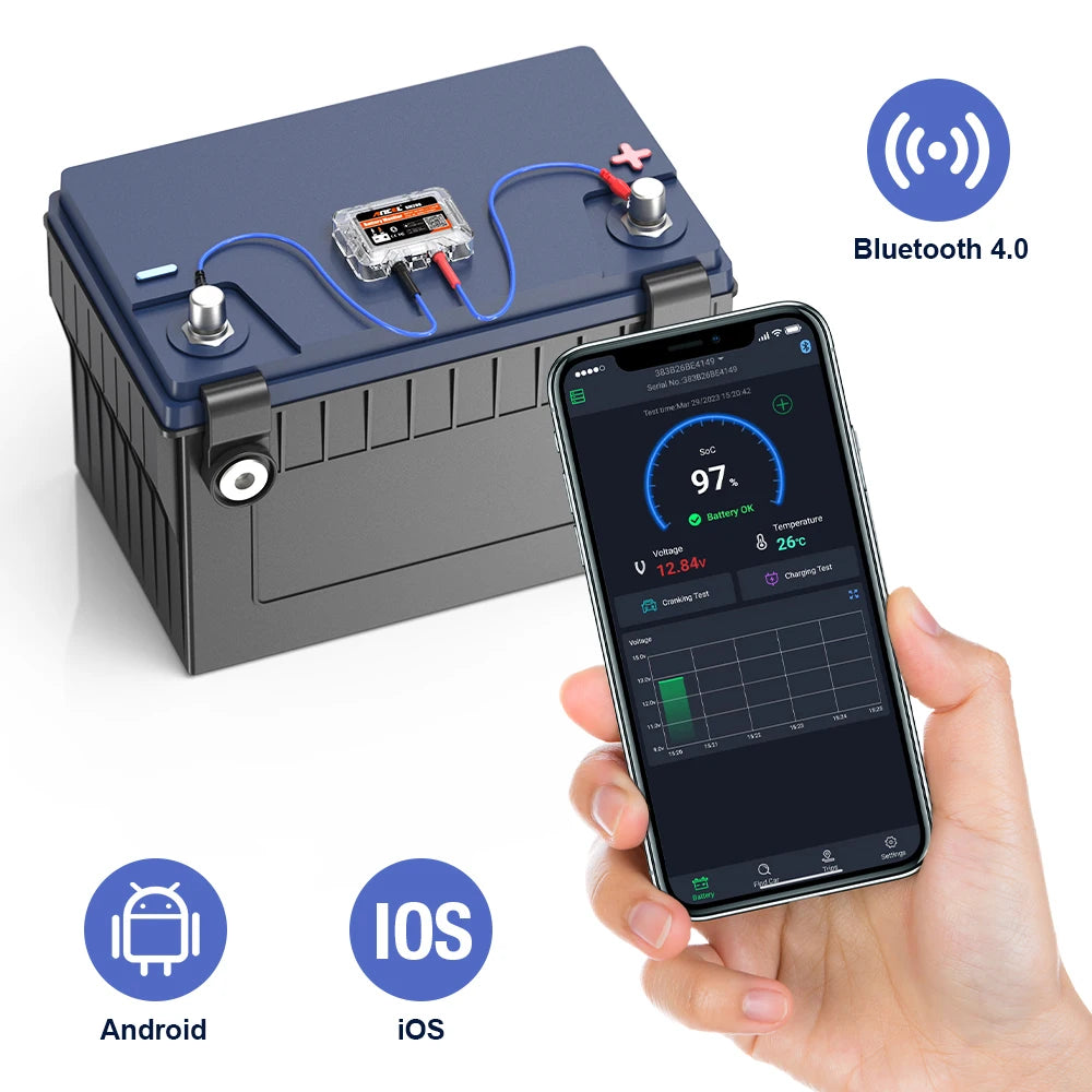 ANCEL BM200 12V Battery Tester Wireless Bluetooth Car Battery Health APP Monitoring Battery Monitor Tools For Android IOS