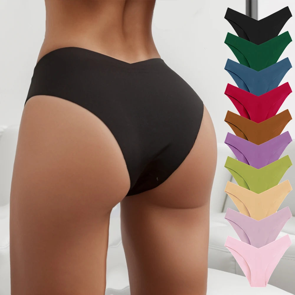 WarmSteps – Kit com 10 calcinhas femininas sem costura, em tecido "seda gelada" (ice silk), modelo com corte em V, tamanhos XS a L.