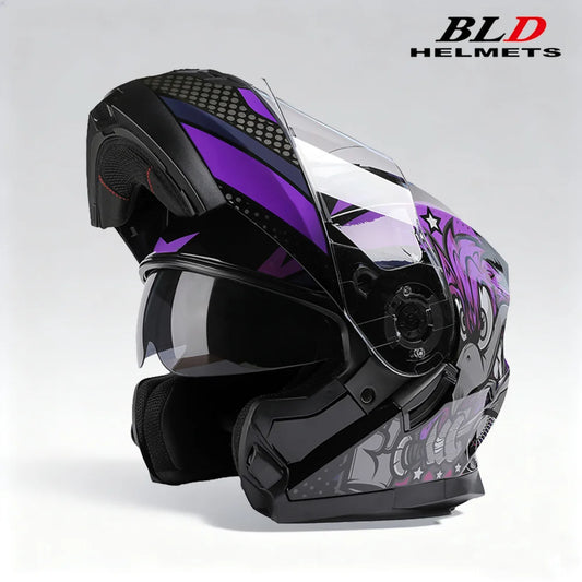 BLD Modular Motorcycle Full Face Helmet ECE Flip-up Double Anti-Fog Visor Purple Bird Sport Design In Stock Adult Men and Women